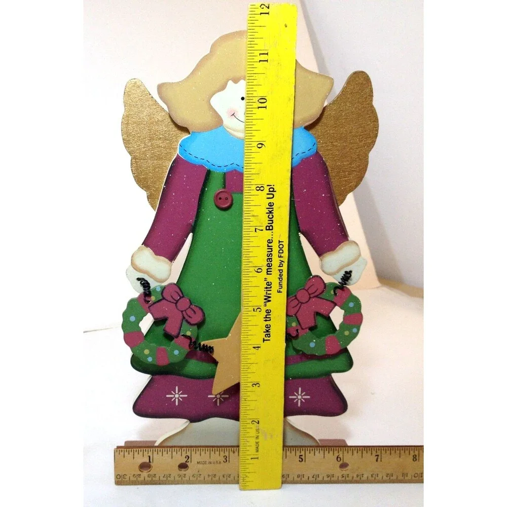 Vintage Wooden Angel Christmas Decoration 11.5
